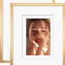 Egofine 8x10 Aluminum Picture Frame Display with Mats for 4x6/5x7 or 8x10 without Mat, Metal Picture Frame Covered by Plexiglass for Tabletop and Wall Mounting, 2 Pack, Gold