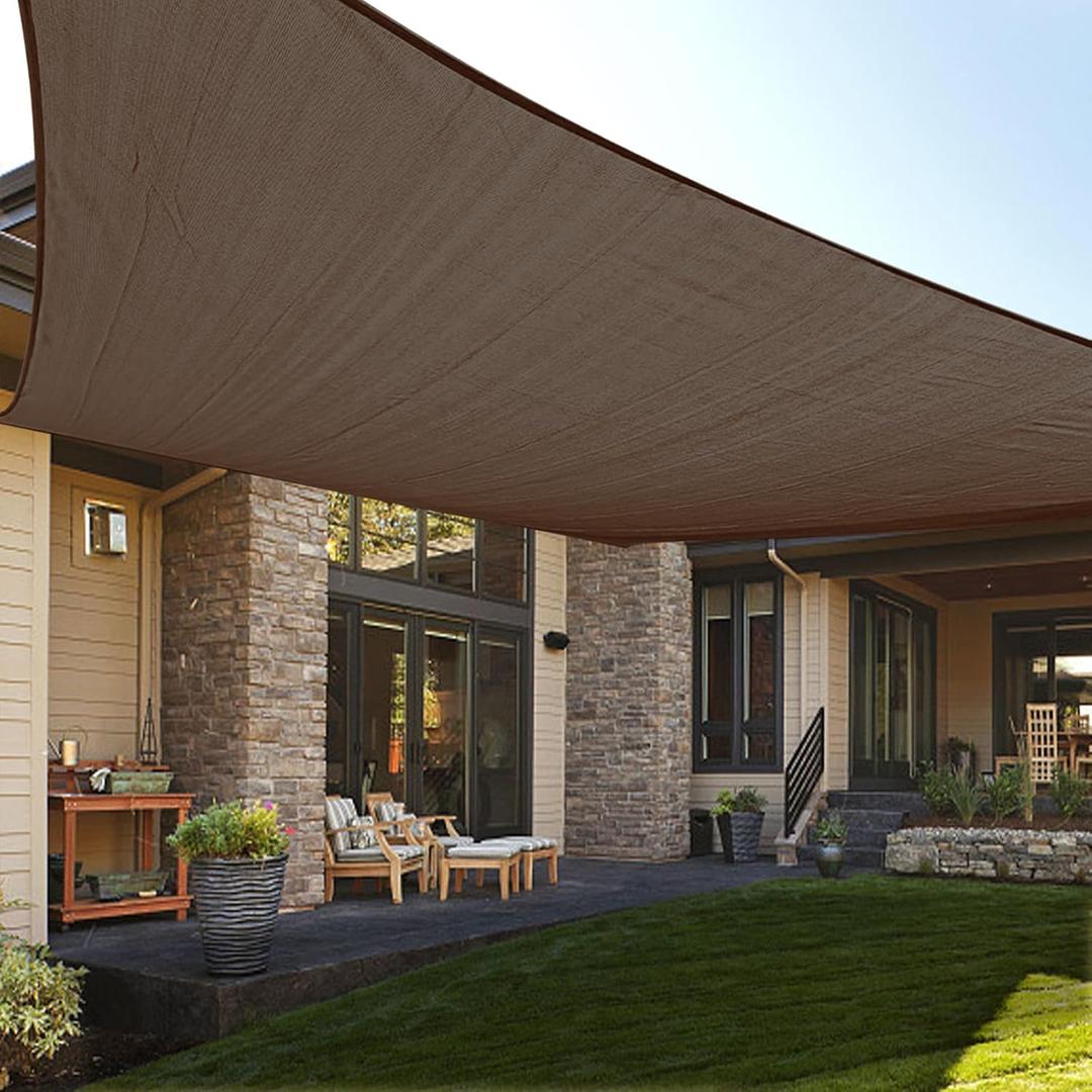 LOVE STORY Sun Shade Sail, 12' x 16' Rectangle Brown Patio Shade Sail Sunshades Cover for Outdoor Backyard Shading UV Block (We Make Custom Size)