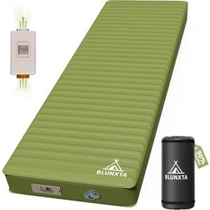 Self Inflating Sleeping Pad with Electric Pump, 4 Inch Ultra Thick Memory Foam Camping Sleeping Pad, Effortless Automatic Inflation, 9.5 R-Value Insulated Air Mattress for Car Travel, Green