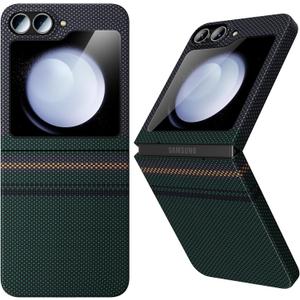 BENKS Z Flip 6 Case, Aurora ArmorAir Series for Galaxy Z Flip 6 Case, Ultra Slim & Light, PowerShare and Wireless Charging Compatible, Built with Kevlar 600D & 1500D Black