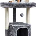 SYANDLVY 27IN Cat Tree for Indoor Cats Large Adult, Modern Activity Tower with Scratching Posts, Condo with Plush Perch, Climbing Stand with Spring Ball for Play, Grey