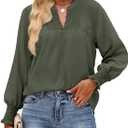 HEYTALALA Women's Puff Long Sleeve Shirts 2025 Fall Tops V Neck Casual Boho Work Blouses Dressy T Shirts (Green, XXL)