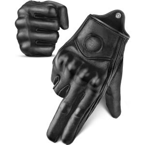 KEMIMOTO Motorcycle Gloves, Leather Motorcycle Riding Gloves for Men and Women, Touchscreen Motorbike Gloves for Motorcross Racing BMX MTB Cycling with Hard Knuckle Black, XL