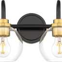 Bathroom Light Fixtures, 2-Light Black and Gold Vanity Lights with Globe Clear Glass, Modern Vanity Lighting Fixtures Over Mirror, AD-22280-2W-KG