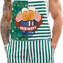 Bindefon Bibs Overalls Men Adjustable Straps Coveralls Shorts Printed Jumpsuit Male Romper (Large, Green Beer Glass)