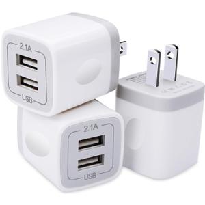 USB Plug, USB Wall Charger 3 Pack, GiGreen Dual Port Electrical Plug Wall Outlet Charger Cube 5V 2.1A Charging Block Compatible iPhone 16 15 14 13 12 11 X,Samsung S25 S24 S23 S20 S10 S9 Note20,LG,Moto