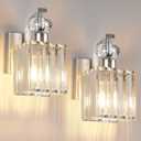 Vikdio Wall Sconces Set of 2, Nickel Wall Sconce with Crystal Lampshade, Modern Vanity Lights for Bathroom, Wall Lights for Living Room Bedroom, Includes 2 LED Bulbs