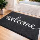 Black Door Mat Welcome Mats Outdoor Indoor Non-Slip Doormat for Entryway Low-Profile Floor Mat for Yard, Garage, High Traffic Areas (30"x17.5", Black) (1'6" x 2'6" (Rectangular))