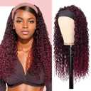 G&T Wig Red Headband Wigs for Black Women Wet and Wavy Headband Wig Ombre Red Curly Synthetic Wigs Dark Roots Glueless Heat Resistant Long Curly Wigs for Daily Wear (24 Inch)