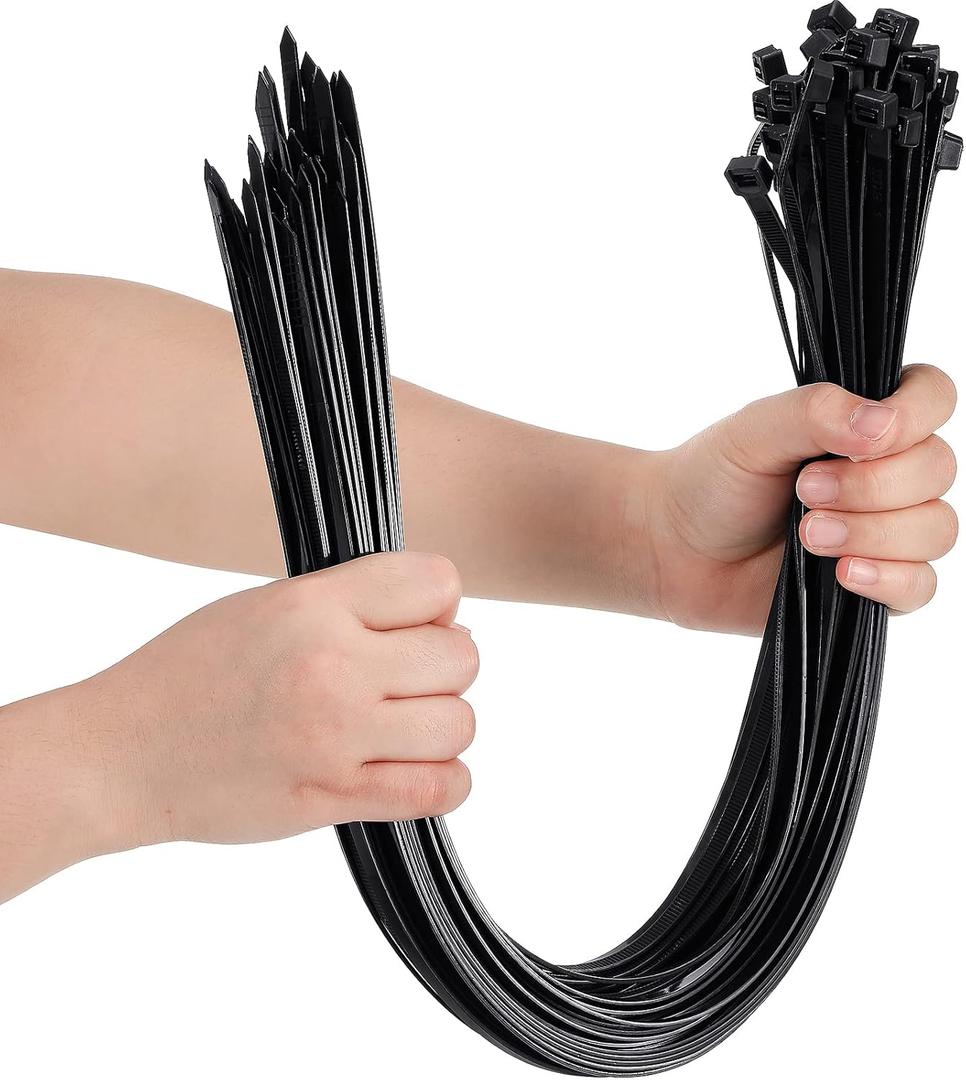 Nuanchu 100 Pcs 24 Inch Black Zip Ties Heavy Duty Cable Ties for Indoor and Outdoor Binding Fences, Awnings Tying, Branches Bundling of Crops