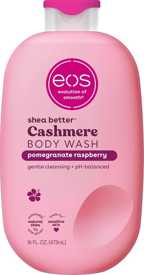 eos Cashmere Body Wash Pomegranate Raspberry, Moisturizing Body Wash, Creamy Gel Formula, with Shea Butter, Glycerin, Vitamin E, pH Balanced, Sensitive Skin, Vegan, 16 fl oz