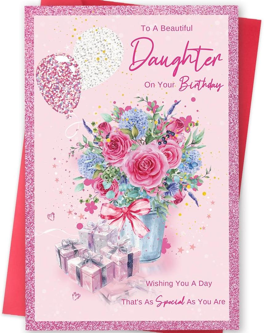 5 x Daughter Birthday Card from Mom, Happy Birthday Card for Daughter, Cute Birthday Gifts for Girls Her, 8x5.3 inches