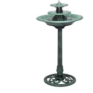 Alpine Corporation 35" Tall 3-Tier Outdoor Pedestal Water Fountain Durable Resin Cascading Water Feature and Birdbath for Garden, Patio, Deck, and Backyard, Green