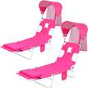 Backpack Beach Tanning Lounge Chair with Face Hole Canopy Shade Umbrella for Adults Outside Reading Sunbathing Poolside Camping, UPF 50+ Sun Shade Umbrella, Pink, 2Pack
