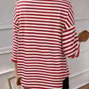 LilyCoco Womens 3/4 Length Sleeve Tops Striped Boat Neck Shirt Frenchy Cotton Tees Red Medium (Red, M)