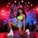 Large Folding Hand Fans for Line Dancing,Rave Fan with Loud Clack,Stylish Attitude Cowgirl Fan for EDM,Dance,Festival,Club,Party(Black, Pink Letters)