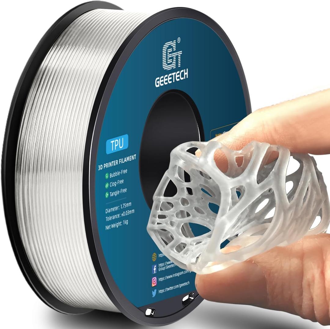 Geeetech TPU Filament 1.75mm, Shore 95A Flexible 3D Printer Filament with High Elasticity, 1KG (2.2lbs) Spool, Dimensional Accuracy ±0.03mm, Fits Most FDM Printers (Clear/ Transparent)