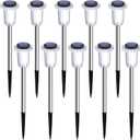 DenicMic Solar Lights Outdoor 10 Pack Waterproof 3000K Warm White LED Stainless Steel Stake Outside Lights for Yard Pathway Garden Driveway Walkway Landscape Path Lighting