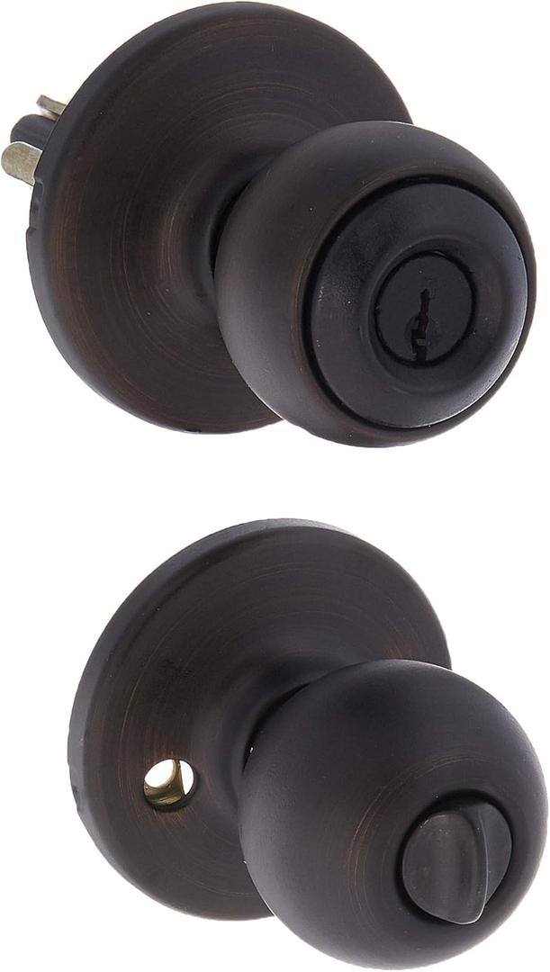 Kwikset Polo Entry Door Knob with Lock and Key, Secure Keyed Handle Exterior Doorlock, Doorknob For Front Entrance and Bedrooms in Venetian Bronze (1 Pack)