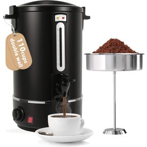 Commercial Coffee Urn110 Cups/16.5L Black Stainless Steel Large Coffee DispenserDouble Wall Electric Coffee UrnElectric Coffee Maker UrnCommercial Percolate Coffee Maker Hot Water Urn