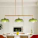 42'' Green Linear Chandeliers for Dining Room, 3-Light Glass Chandelier Kitchen Island Lighting Fixtures, Brass Gold Farmhouse Chandeliers for Kitchen Bar Dining Room
