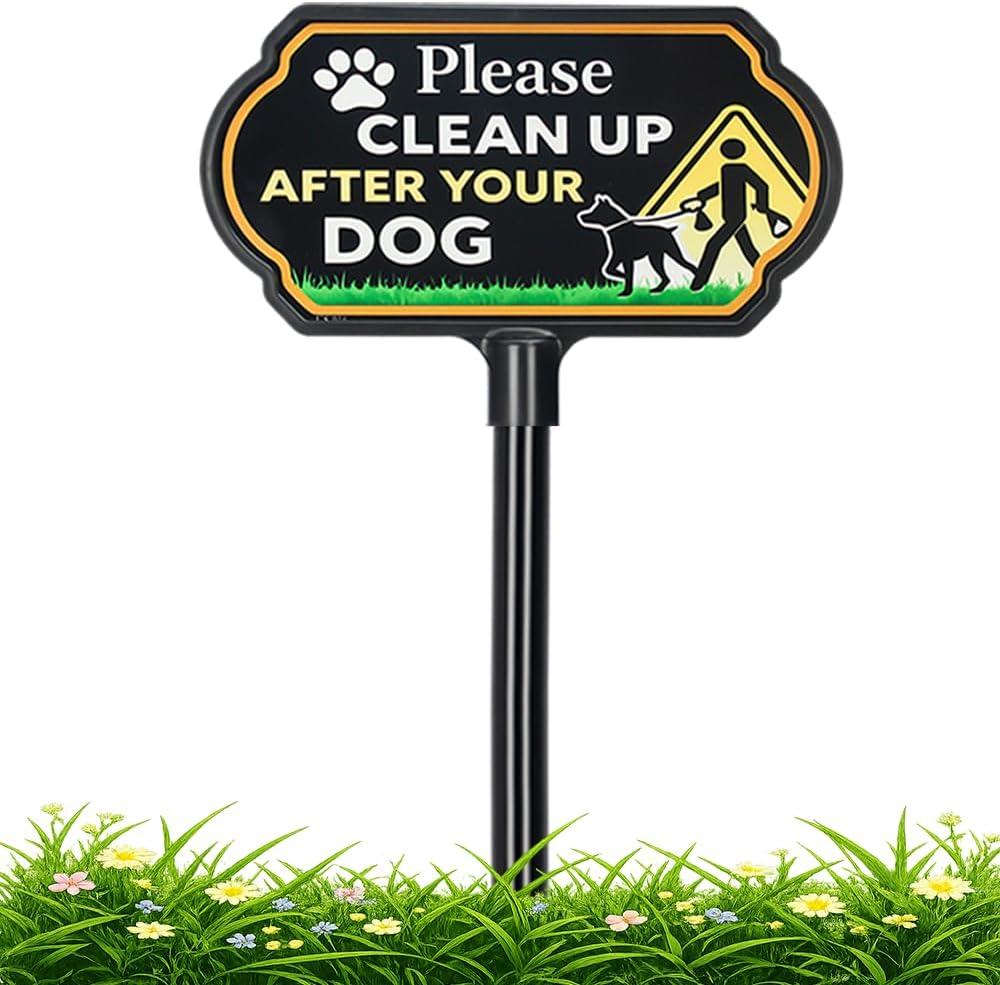 Please Clean Up After Your Dog Sign for Yard - 10*5 inch/37" Extra Tall Dog Poop Sign with Adjustable Stake - Rust-Free Aluminum, UV Protected, Weatherproof No Dog Pooping Sign for Lawn, Garden & Sidewalk
