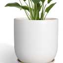 Plant Pot 12 inch - Ceramic Pot for Plants Indoor Outdoor Large Planter Pot with Drainage Hole and Saucer Mid-Century Modern Flower Pot Cylinder White