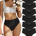 sosusu Seamless Underwear for Women Cotton Thongs High Waisted Soft Breathable No Show Panties Invisible Stretch 6 Pack (Black, M)