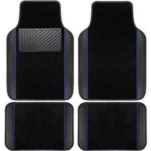 NBTEPEM Waterproof Universal Fit Car Floor Mats, Faux Leather Sporty Car Carpet Mats with Anti-Slip Nibbs Backing & Driver Heel Pad Fit for SUV, Vans, Sedans, Trucks, Set of 4 (Black with Blue line)