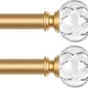 KAMANINA 1 Inch Curtain Rods 32 to 58 Inches (2.6-4.8 Feet) Telescoping Luxury Gold Curtain Rod for Windows, 2 Pack Decorative Drapery Rod with Crystal Netted Texture Ends