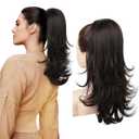 LONAI Ponytail Extension for Women,18 Inch Layered Wavy Pony Tail Hair Extensions, Natural Drawstring Ponytail Synthetic Hairpiece for Daily Wear (Black Brown)