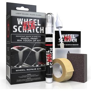 Wheel Scratch Fix Silver Touch Up Paint for Cars - DIY Alloy Wheel Repair Kit, Curb Rash Remover with Fast-Drying Pen - Long-Lasting OEM Finish Car Rim Paint for Scuffs and Chips at Home (Light Silver)