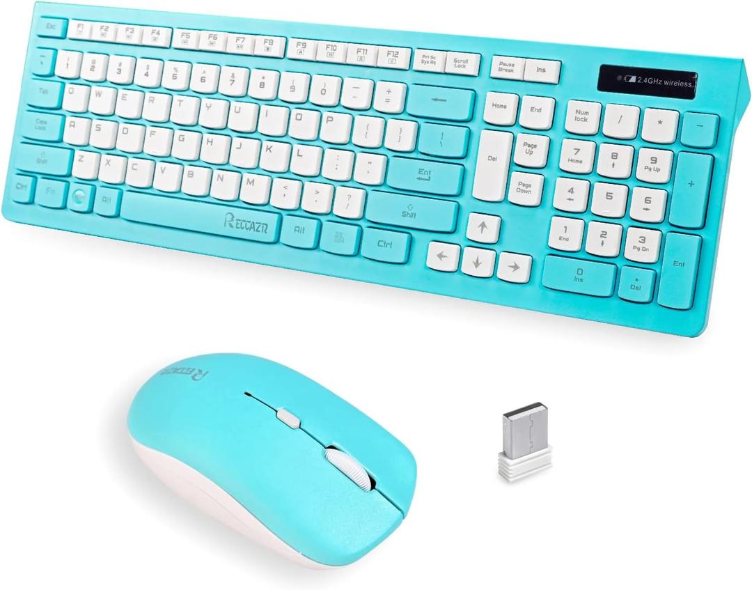 Wireless Keyboard and Mouse Combo, Full-Sized Wireless Keyboard and Adjustable DPI Mouse, Wireless Keyboard and Mouse (Tiffany Blue)