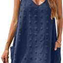 Blooming Jelly Womens Casual Sun Summer Dresses Swiss Polka Dot Beach Cover Up V Neck Tank Dress with Pockets, Size M