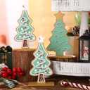 Syhood 3 Pcs Pastel Christmas Candy Tree Decor Christmas Tabletop Decorations Wooden Village Standing Gingerbread Sign with Base for Xmas Home Table Centerpiece Mantel Shelf Office Decor