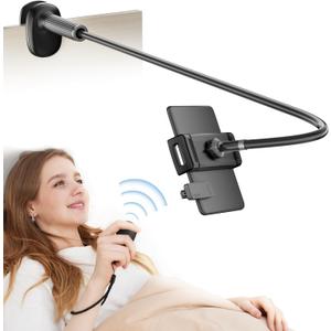 Gooseneck Kindle Holder with Remote Page Turner for Reading in Bed,Tablet Mount Holder for Desk,Flexible Long Arm for Tablets iPhones Kindle Accessories (Black)