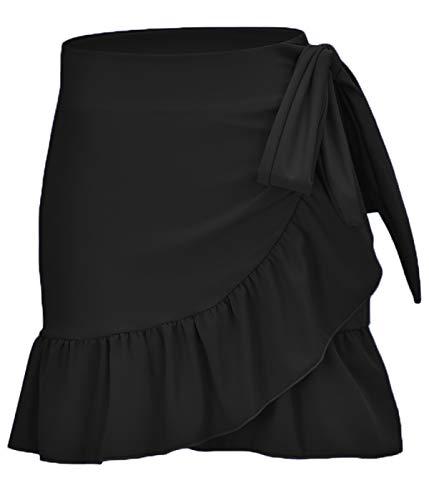 ChinFun Women's Ruffle Sarongs Beach Wrap Swimwear Bikini Tankini Cover Up Swim Skirts Swimdress Plus Size Solid Black XL