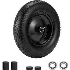 4.80/4.00-8" Flat Free Tire and Wheel 14.5" Wheelbarrow Tire,with 5/8" Axle Bore Hole,3"Center Hub and 3/4" Bearings,Universal Replacement Solid Tire for Hand Truck/Utility Cart/Garden Cart (14.5"( Flat Free Tire) 1Pack, Black)