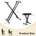 CAPHONT Keyboard Stand and Bench Set, Heavy Duty Double-X Keyboard Stand, Adjustable Digital Piano Stand with Lockable Straps (Piano Keyboard Stand x 1, Piano Bench x 1)