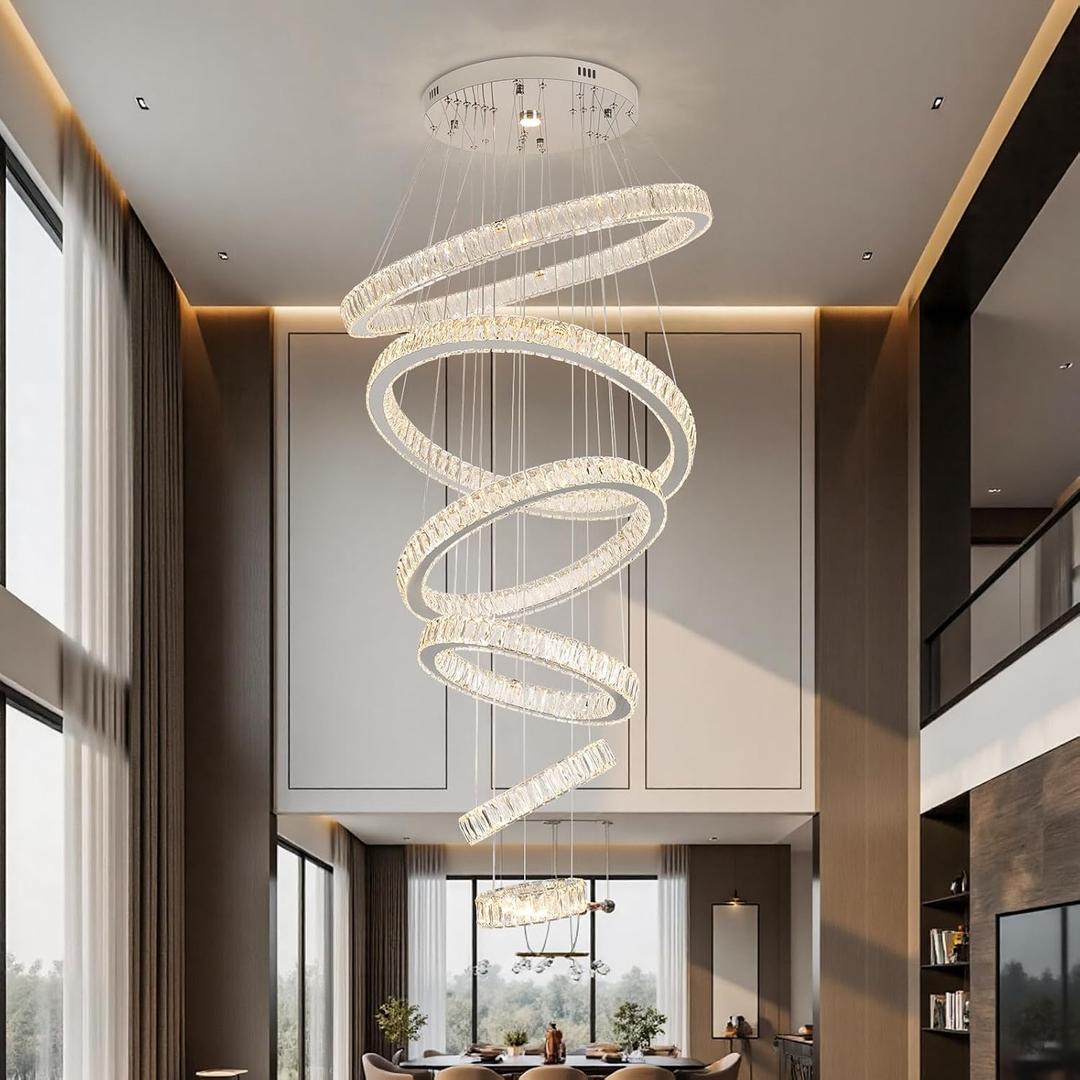 6-Ring Crystal LED Chandelier, Dimmable Pendant Light with Remote
3000-6500K, Adjustable Height up to 118", K9 Crystal & Stainless Steel for Foyer, Staircase & High Ceilings