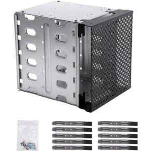 Hard Drive Cage,Galvanized Steel Plate + ABS Plastic Cage Hard Drive Tray Rack with Fan Space,Adapter Rack Bracket for Computer SATA 5.25in to 5X 3.5