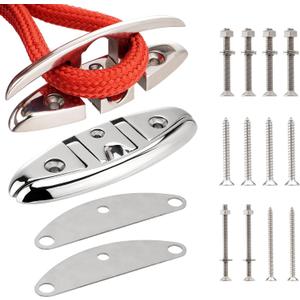 Racewill 2 Pack 5 inch Boat Folding Cleats, 316 Stainless Steel Flip-up Marine Dock Rope Cleats with Backing Plates and Screws, Compatible with Kayak Yacht Ski Boat