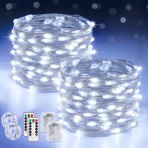 JMEXSUSS 2 Pack White Fairy Lights Battery Operated, Total 200 LED 66ft Twinkle Lights with Remote, 8 Mode White String Lights for Bedroom Ceiling Centerpiece Tree Indoor Outdoor Decor