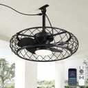 24" Covered Outdoor Caged Ceiling Fan with Light, Plug-in Splash Resistant Gazebo Fan with Remote & APP Control, 3CCT Dimmable Quiet Reversible DC Motor for Covered Patio Pergola Porch Black