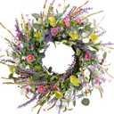 Idyllic 20 Inch Spring Summer Wild Flower Artificial Daisy Front Door Wreath, Everyday Greenery Eucalyptus Leaves for Indoor and Outdoor Use, Rustic Farmhouse Style Home Wreath Decor