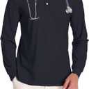 Scrub Shirt for Men Lab Medical Polo Nurse Doctor Stand Up Collared Long Sleeve Medicine Work Top (Black, XXL)