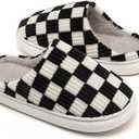 House Slippers for Woman Men, Fuzzy Checkered Mens Womens Slippers Warm Memory Foam House Shoes Indoor Outdoor with Faux Fur Lining Size 40-41