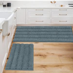 H.VERSAILTEX 2 Piece Bathroom Set - Absorbent Chenille Bath Mats & Non-Skid Machine Washable Rugs (Stone Blue, 47 x 17 Plus 17 x 24 - Inches)