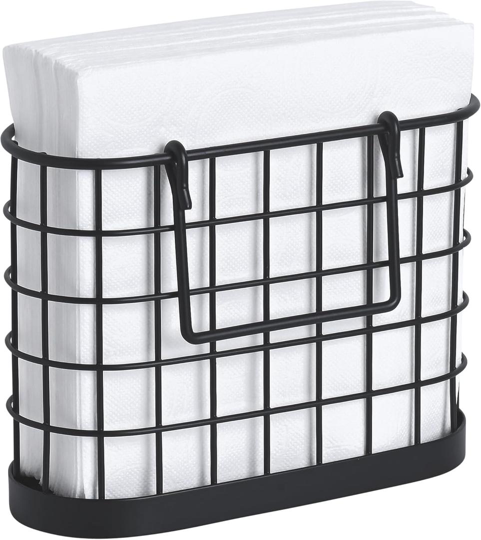 HOMECLASS6 Black Napkin Holder - Vintage Napkin Holders for Kitchen Farmhouse Decor. Upright Paper Napkin Holder for Tables, Bar, or Restaurant. Matte Black.