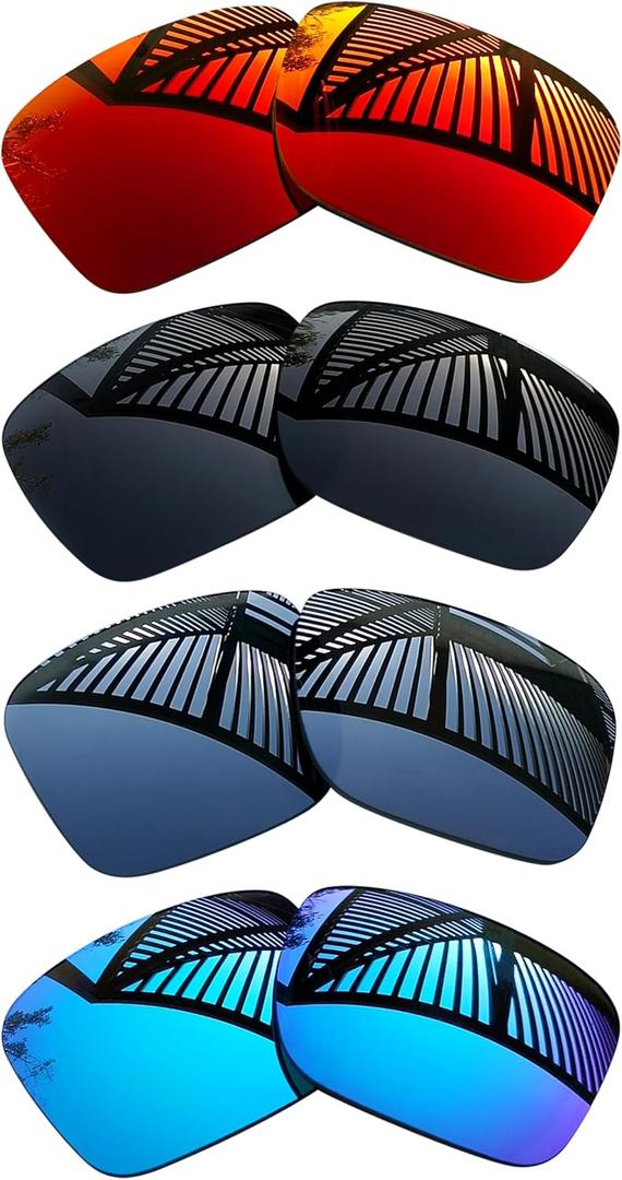 4 Pairs Replacement Lenses for Oakley Holbrook OO9102 / Holbrook Asian Fit (AF) OO9244 Sunglasses - Solid Black+Titanium+Ice Blue+Fire Red